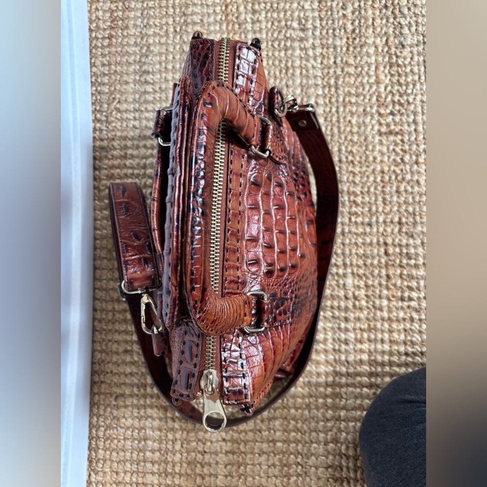 RARE Vintage Ted Baker Brown 100% Leather Crocodile Embossed Bag - Picture 7 of 16